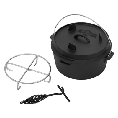 Afbeelding van Dutch Oven Set BBQ 4.2L zwart gietijzer met dekselheffer en onderzetter BBQ#BOSS