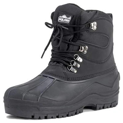 Afbeelding van Polar heren kort nylon mesh met overlay duck waterdichte zool veter winters snowboots zwart UK11 / EU45 YC0439