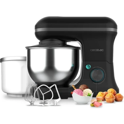 Afbeelding van Cecotec Mixer/Keukenmachine Cecomixer Merengue 5L 1200 Ice Cream Zwart. W, 5 Functies, Roestvrijstalen Kom en Accessoires voor Kloppen Kneden, Inclusief Ijsfunctie