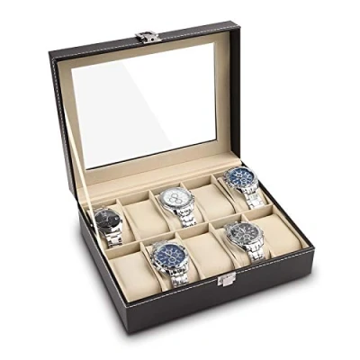 Afbeelding van Horloge Display Box Case, Kunstleer Polshorloge Sieraden Armband Opbergdoos Zwart, 6 Grids