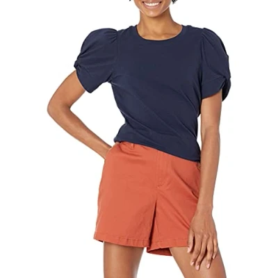 Afbeelding van Amazon Essentials Dames Classic Fit Twist Mouw Ronde hals T Shirt, Navy, Small