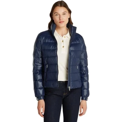 Afbeelding van Tommy Hilfiger Dames LW DOWN FEMININE GLOSS JACKET WW0WW44980 Puffer Jacket, Blauw, L, Blauw (Donker Nacht Marine), L