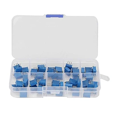 Afbeelding van 50PCS 10 Waarden 100 Ohm tot 200K Blauw Variabele Weerstand Trimmer Pot Assortiment Kit Elektronische Component 3296W met Opbergdoos