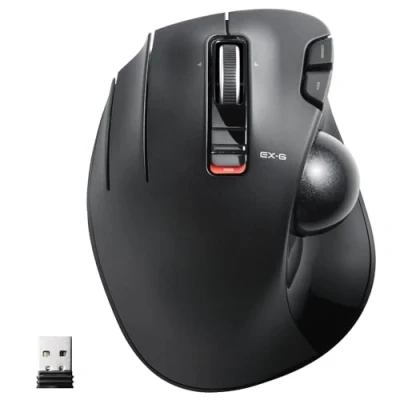 Afbeelding van ELECOM EX G Trackball muis voor linkshandigen, 2,4 GHz USB draadloos, ergonomisch, duimbediening, Tracking Roller Ball, 6 programmeerbare toetsen, kantelscroll