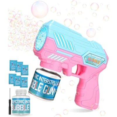 Afbeelding van Automatische Bubble Gun Kids, Machine, 10000 Bubbles/Min met 150ml oplossing, Machine Kids Verjaardagscadeau, Roze Blauw