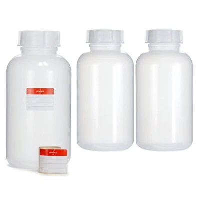 Afbeelding van Octopus 3 x 2000 ml fles van LDPE met brede hals schroefdop, lege chemiefles, laboratoriumfles deksel als opbergvak voor laboratorium, keuken of hobby