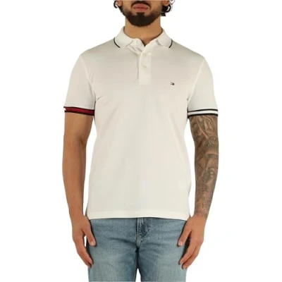 Afbeelding van Tommy Hilfiger Heren VLAG CUFF SLIM FIT POLO MW0MW38458 S/S Polo, Wit, L, Wit (wit), L