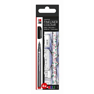 Afbeelding van Marabu 0146000000102 Fineliner Graphix, Set Skyline, 4 briljante kleuren, lijndikte ca. 0,5 mm, op water gebaseerde pigmentinkt, metalen kunststof punt