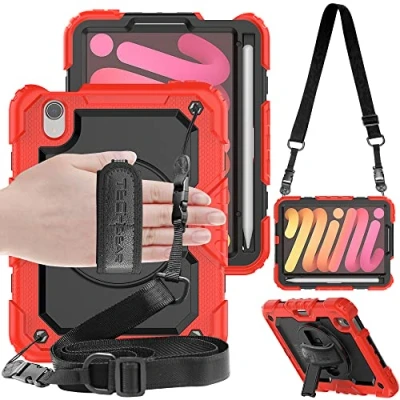 Afbeelding van TECHGEAR Utility Beschermhoes voor iPad Mini 6 2021 [8,3 6e generatie], harde beschermhoes, stootbescherming met 360 graden draaibare standaard, schouderriem en handgreep [rood]
