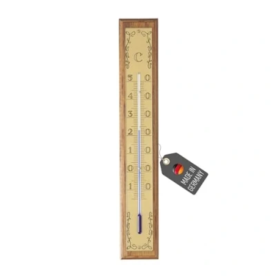 Afbeelding van Lantelme houten thermometer van eikenhout, temperatuurweergave 15 C tot 50 C, analoog, 27 cm lang, voor binnenkamer, gemakkelijk afleesbaar, decoratief, binnenthermometer
