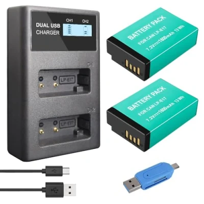 Afbeelding van CITYORK 2 pack 1800mAh LP E17 vervangende batterij en dubbele USB oplader voor Canon EOS RP, Rebel SL2, SL3, T6i, T6s, T7i, M3, M5, M6, 200D, 77D, 750D, 760D, 800D, 8000D, KISS X8i Camera