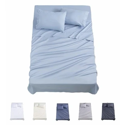 Afbeelding van Todocama Beddengoedset, 4 delig, 3001, hoeslaken, sprei, 2 kussenslopen 50 x 80 cm (bed 180 190/200 cm, lichtblauw)