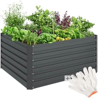 Afbeelding van tectake® Verhoogde Plantenbak Blomma Bloembakken voor buiten Rechthoekig Inclusief Werkhandschoenen Verzinkt Staal Stabiel en Weerbestendig 120 x 100 56 cm Tuinbed Kruiden, Groenten Bleomen Antraciet