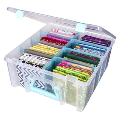 Afbeelding van ArtBin Super Satchel Double Deep met verwijderbare verdelers, grote draagbare kunst &amp; ambachtelijke opslag handvat, doorschijnende mist, helder en aqua