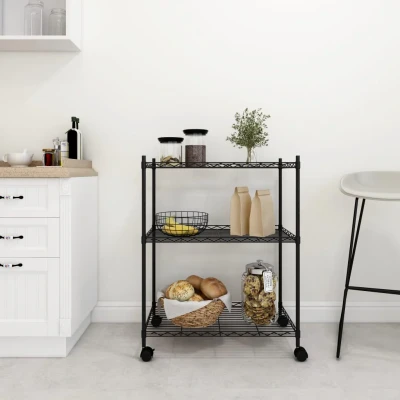 Afbeelding van Opbergrek met wielen 3 laags 60x35x81 cm 150 kg zwart