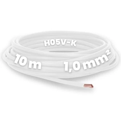 Afbeelding van Kalitec 10 meter H05V K 1 mm² witte bedradingskabel I kernkabel flexibel PVC enkelader meeraderig 1mm2 bedrading fijnaderig enkele kabel massief schakeldraad vlamvertragend
