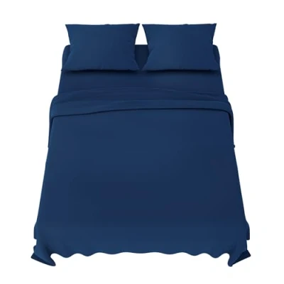 Afbeelding van Dreamzie beddengoedset 160x200 cm 4 delig microvezel hoeslaken onderlaken 2 personen 240x280 kussenslopen 50x80 Oeko Tex gecertificeerd donkerblauw