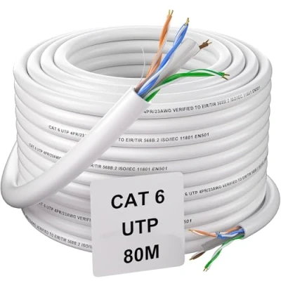 Afbeelding van 80m Ethernet Kabel Cat 6, Netwerkkabel UTP 23AWG Internet Kabel, High Speed Gigabit LAN RJ45 Witte Verbindingskabel