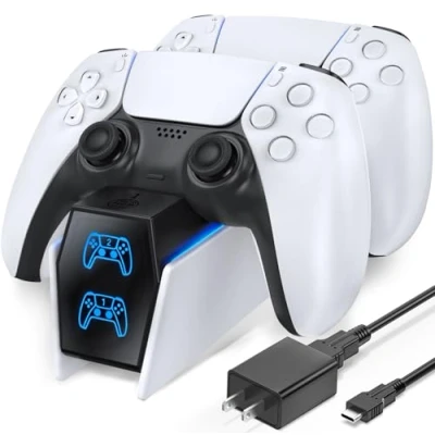 Afbeelding van PS5 Controller laadstation, 2 uur snellader met EU voeding voor Playstation 5 controller, accessoiresets draadloze wit
