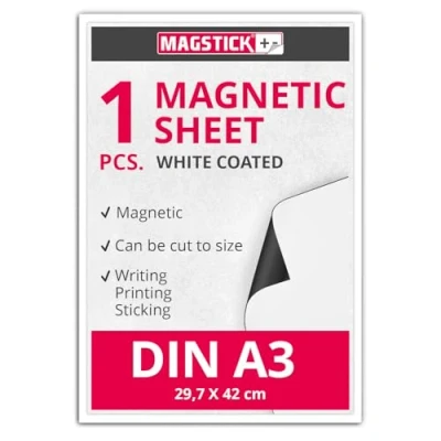 Afbeelding van Mag_111 Magneetfolie, DIN A3, 0,85 mm, semi anisotroop, wit gecoat, flexibel, magneetkracht voor auto, vrachtwagen, voertuigen, koelkastmagneet, digitale druk bedrukbaar