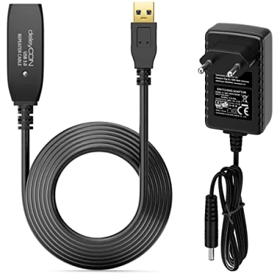 Afbeelding van deleyCON 5m Actieve USB 3.0 Kabel Verlenging met 1 Signaalversterker &amp; Voedingsadapter USB3.0 Repeaterkabel Verlengkabel PC Computer Printer Scanner