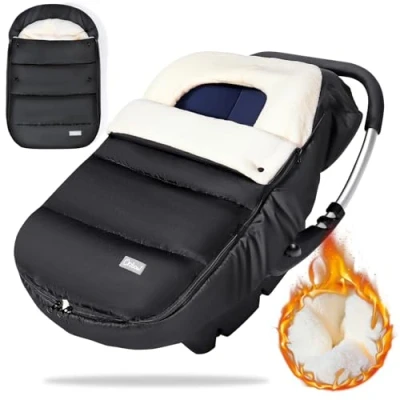 Afbeelding van Orzbow Voetenzak babyschaal winter, universele wikkeldeken, winter met verstelbare kraag, warme koraalfleece voering, ritssluiting, geschikt voor Maxi Cosi, Cybex, Romeinen enz. (zwart)
