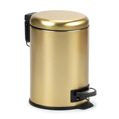 Afbeelding van TATAY Papelera Baño Acero met pedaal, inoxidebaar, inhoud 3 liter, extra binnenruimte, Cierre Caída Amortiguada, BPA, kleur goud, media, 17,5 x 22,5 25 cm