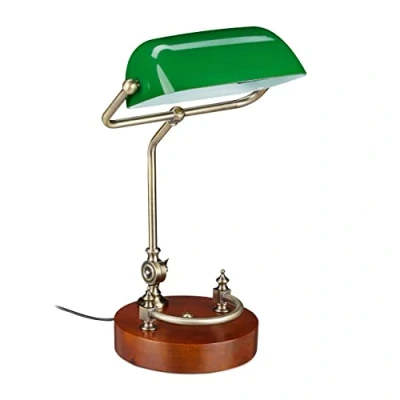 Afbeelding van relaxdays Bankierslamp groen glas hout, Notarislamp, Bureaulamp, Tafellamp, Vintage lamp