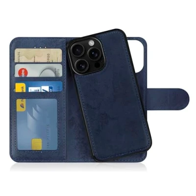 Afbeelding van MyGadget Flip Case voor Apple iPhone 16 Pro Magnetische telefoonhoes van kunstleer klaphoes kaartenvak beschermhoes in donkerblauw