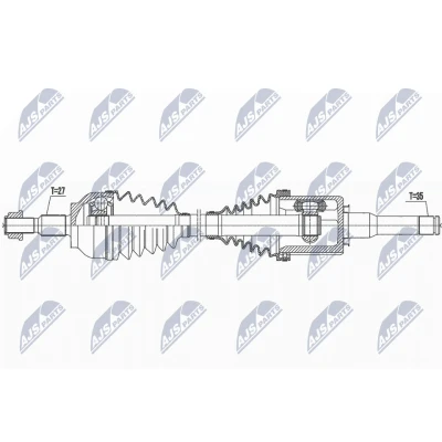 Afbeelding van NTY NPW FR 133 Aandrijfas Vooras links 695mm Automatische versnellingsbak FORD: Kuga Mk2 (DM2) 1.5 EcoBoost E85, 1.6 EcoBoost, 4x4