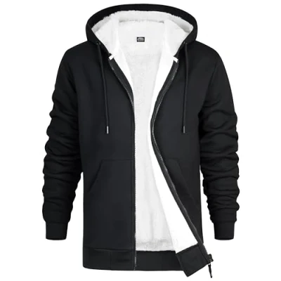 Afbeelding van CityComfort Hoodie voor heren met fleece voering warme, gezellige bovenkleding volledige rits loungewear cadeaus hem, Zwart, M