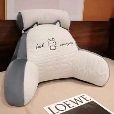 Afbeelding van LANPEW Leesskussen, rugkussen met armleuningen, leeskussen voor bed, bedstoel, rugleuning, rugsteun, kussencadeau lezen, werken en spelen (latexstof grijs, 80 x 60 cm)