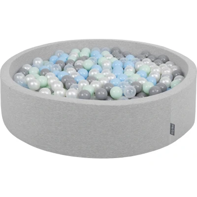 Afbeelding van KiddyMoon Schuim Ballenbak Voor Kinderen Met Ballen Ø 7 Cm Gemaakt In EU, Lichtgrijs:Parel Grijs Transparent Babyblue Munt,120X30cm/600