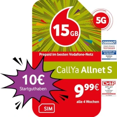 Afbeelding van Prepaid CallYa S voorjaarsactie 4 GB datavolume 9,99 euro startkrediet maandelijks opzegbaar 5G netwerk vast tarief voor telefoon en sms