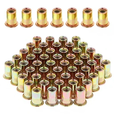 Afbeelding van Gueenky 100 STKS M8 Klinknagel Moeren, Nutsert Verzinkt Koolstofstaal Platte Kop Schroefdraadklinknagels voor Houten Meubels (14 mm x 18 mm)