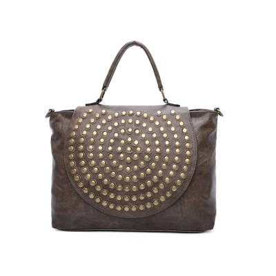 Afbeelding van Schouder tas Van Imitatieleer Met Ritssluiting Schouderband metalen noppen DONKER BRUIN kleur