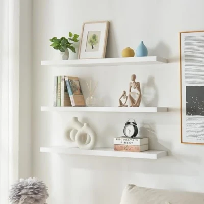 Afbeelding van Wandplank Stranda set van 3 wit 100x20x3,5 cm [en.casa]