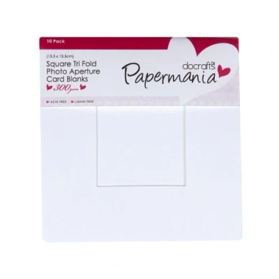 Afbeelding van Papermania Vierkante diafragma kaarten/enveloppen Pack van 10, 300 g/m², wit, 13,5 x cm, kaarten maken set voor verjaardagskaarten, bedankkaarten, Valentijnsdag, babyshower, trouwkaart, ideaal