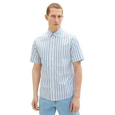 Afbeelding van TOM TAILOR Heren 1037282 hemd, 31789 Blue Off White Stripe, XL, XL
