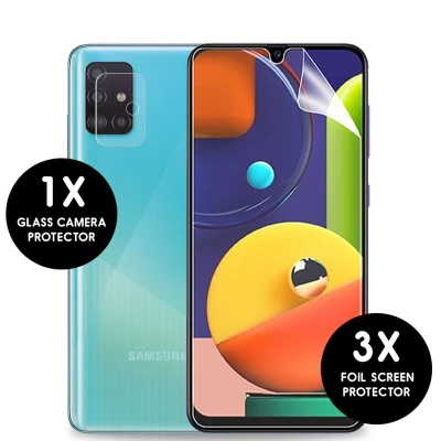 Afbeelding van 4 Pack Screenprotectors Samsung Galaxy A51: iMoshion Folie 3 + Camera Protector Glas (plastic)