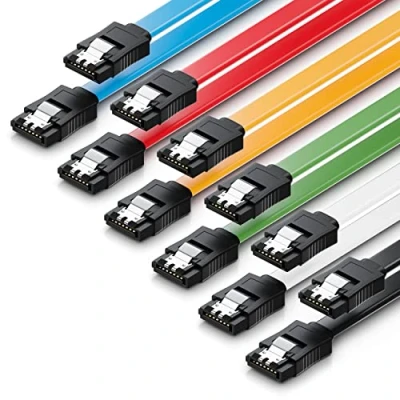 Afbeelding van deleyCON 6x 50cm SATA 3 Kabelset III Datakabel HDD SSD Aansluitkabel Metalen Clip 6 GBit/s 2 Rechte L Type Stekker Gekleurd