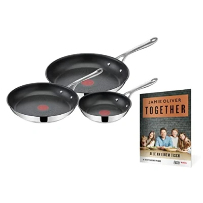 Afbeelding van Tefal E304S3.TOG Jamie Oliver Cook&#039;s Direct On 3 delige braadpannenset 20/24/28 cm geschikt voor inductie vaatwasmachinebestendig thermosignaal roestvrij staal