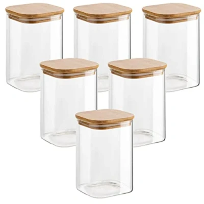 Afbeelding van gouveo set van 6 voorraadpotten 500 ml vierkant borosilicaatglas met deksel kleine voorraadpot 0,5 l glazen container, potten,