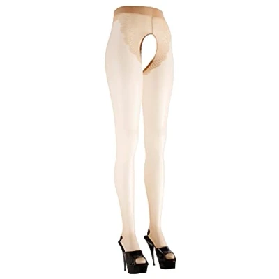 Afbeelding van Cottelli Collection Nude Panty met Open Kruis en Zwart Stiksel Motief Maat S