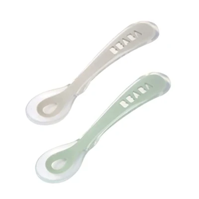 Afbeelding van Béaba Lepel Set Siliconen Velvet Grey/Sage Green 8+ Maanden (2 Stuks)
