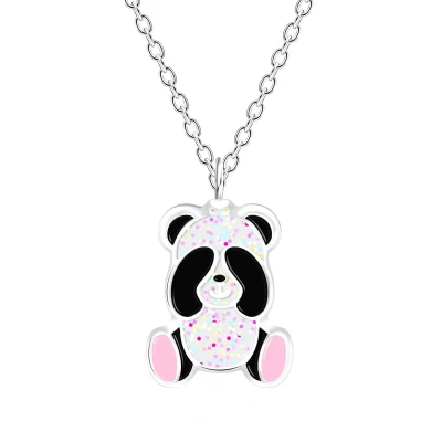 Afbeelding van JoyS Zilveren panda hanger met ketting glitters 36 cm + 5 extension