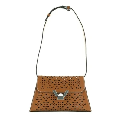 Afbeelding van COCCINELLE Leren Schoudertas Avondtas Dew Cow Perforation Handbag Cuir Bruine