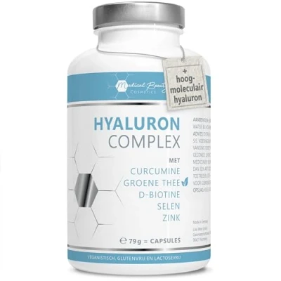 Afbeelding van Hyaluronzuur Capsules Hoog Gedoseerd 600 mg met Zink, Curcumine en Groene Thee Extract 180 hooggedoseerd Hyaluron Biotine, Selenium Zink voor Huid, Haar, Botten, Gewrichten.