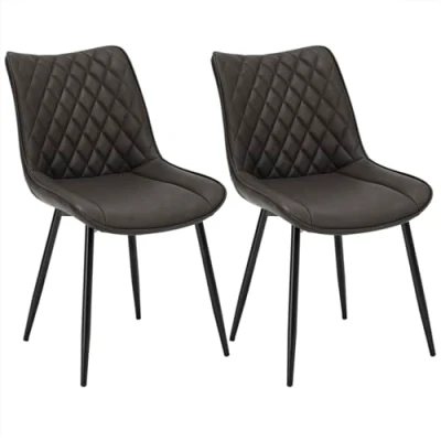 Afbeelding van WOLTU BH210hbr 2 eetkamerstoelen set van 2, keukenstoelen kunstleren zitting metalen poot, lichtbruin