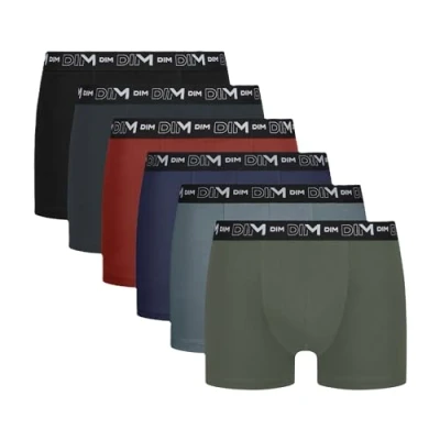 Afbeelding van DIM Boxershorts voor heren, katoen, stretch, ademend, optimale grip, 6 stuks, zwart/grijs/groen/blauw/rood, M